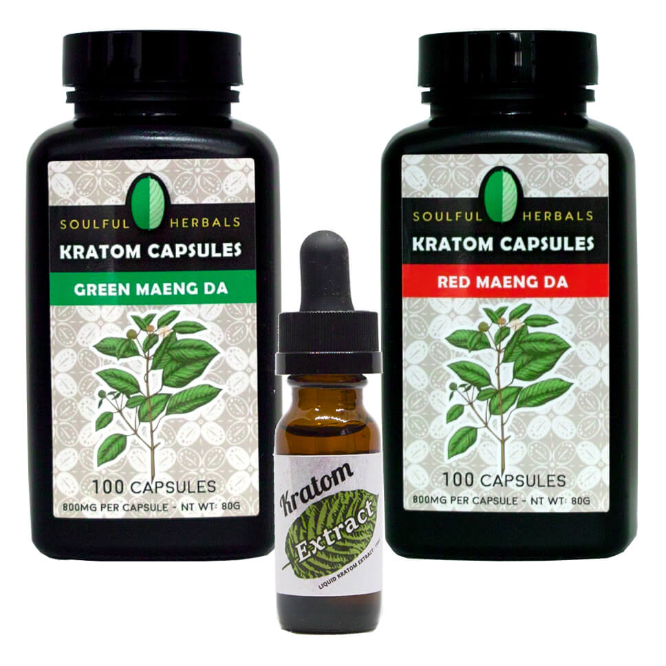 2 x 100ct Kratom Capsules + Liquid Kratom Extract - Soulful Herbals